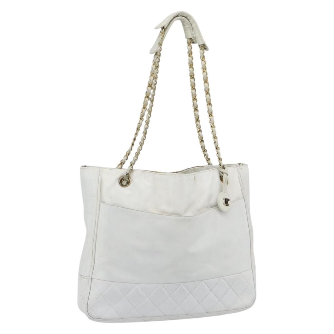 CHANEL CC Leather Shoulder Bag White and Gold Repainted: CHANEL CC Leather Shoulder Bag White and Gold Repainted CHANEL chain shoulder bag in leather with a white and gold color combination. Made in Italy, this women's shoulder bag features a chain shoulder