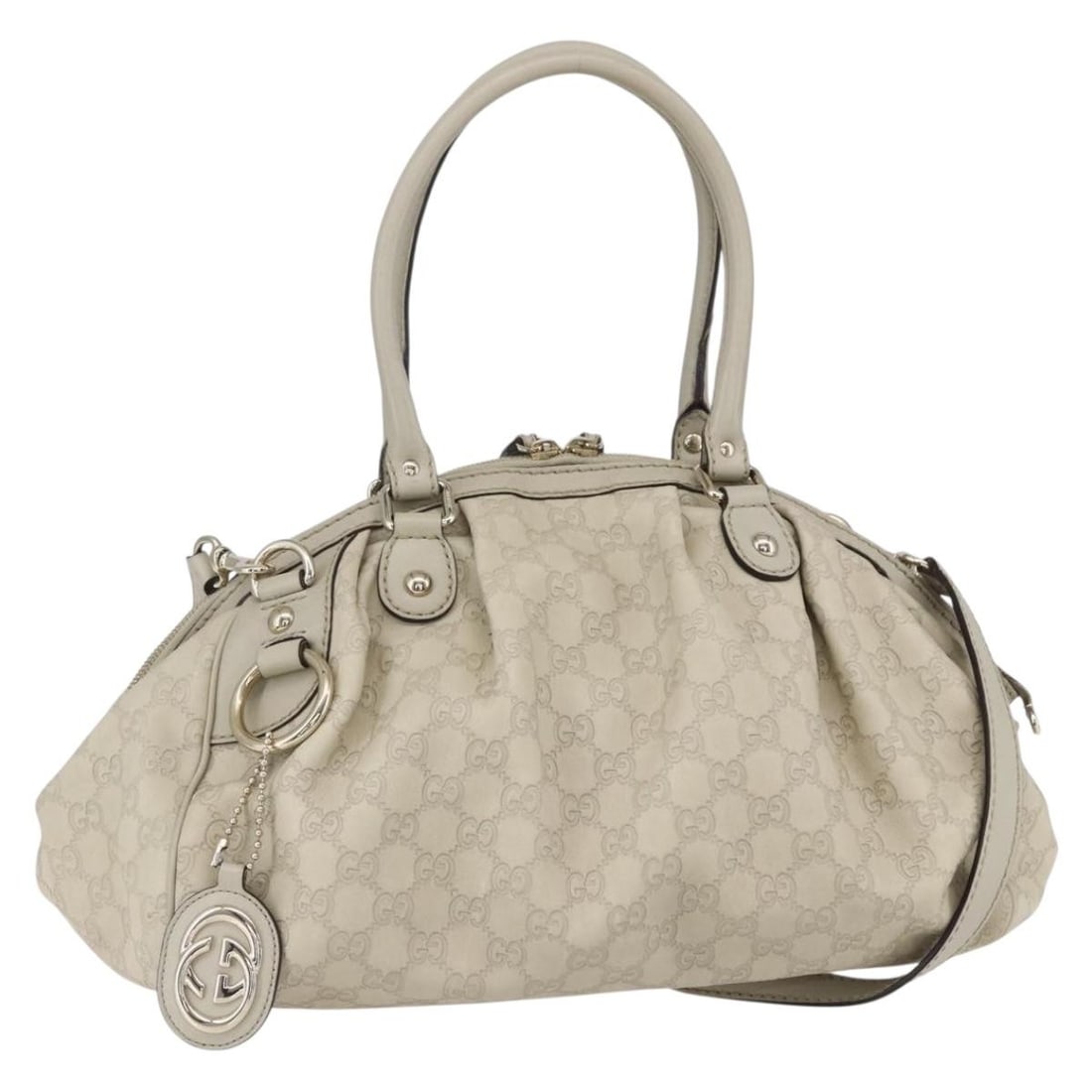 Gucci Sukey GG Canvas Ivory Gold 2way Shoulder Bag: Gucci Sukey GG Canvas Ivory Gold 2way Shoulder Bag This GUCCI Sukey 2-way handbag features the signature GG Canvas in an ivory and gold color combination. Designed for versatility, it can be carried b