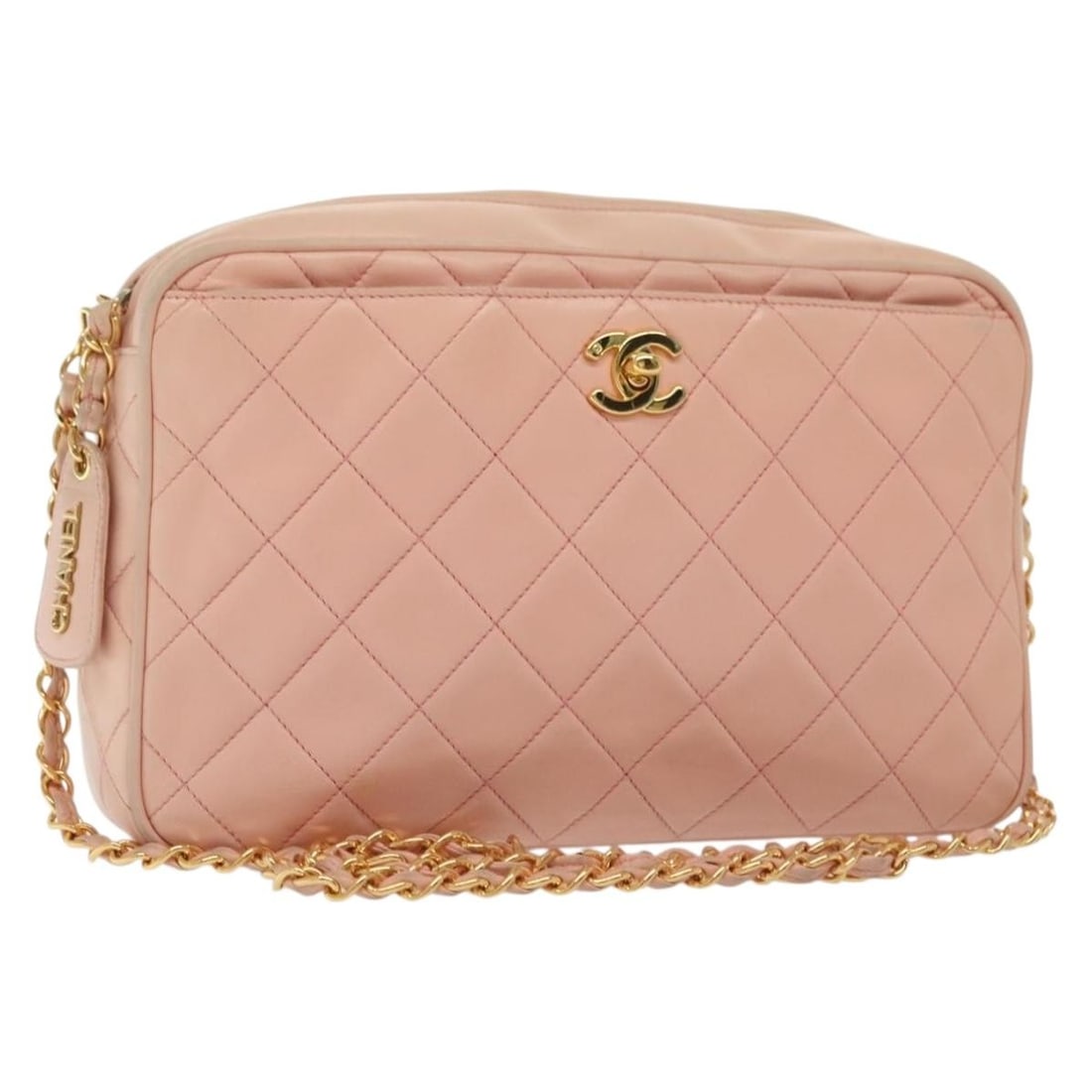 CHANEL Matelasse Lamb Skin Shoulder Bag Pink Gold CC: CHANEL Matelasse Lamb Skin Shoulder Bag Pink Gold CC Chanel Matelasse shoulder bag in pink lamb skin with a chain strap and CC detail. Made in Italy, this women's shoulder bag includes the guarantee c