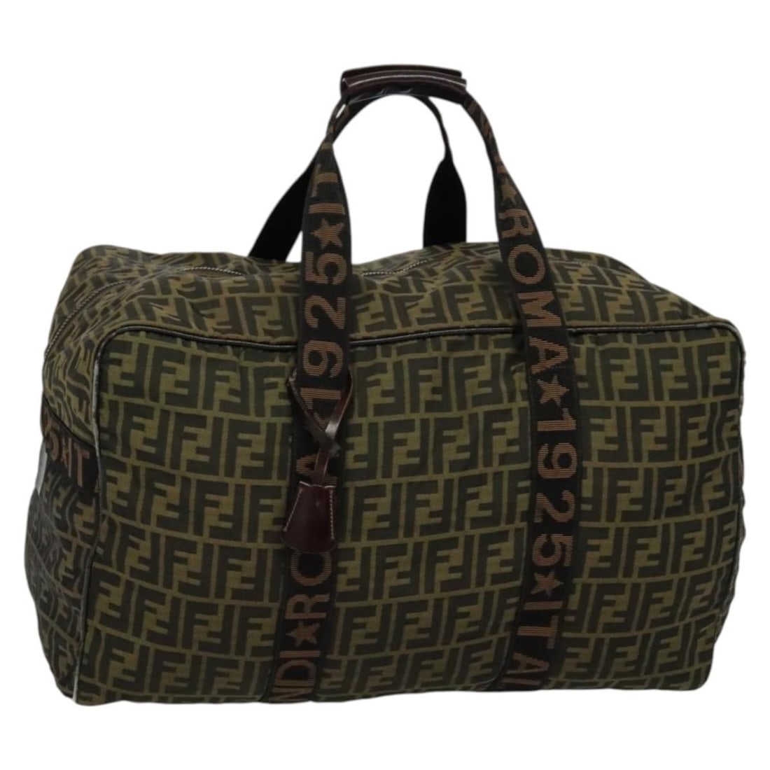 FENDI Zucca Canvas Boston Bag Brown Black Made in Italy: FENDI Zucca Canvas Boston Bag Brown Black Made in Italy This authentic FENDI Boston Bag showcases the iconic Zucca Canvas in a stylish brown and black color scheme. Crafted in Italy, this bag features