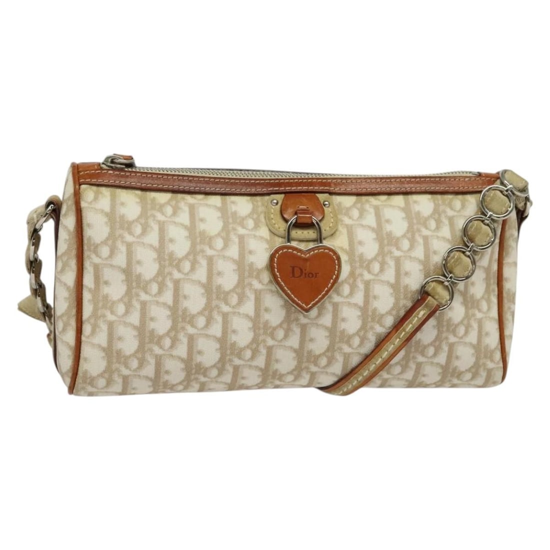 Christian Dior Romantic Shoulder Bag Trotter Canvas PVC Beige Silver: Christian Dior Romantic Shoulder Bag Trotter Canvas PVC Beige Silver A Christian Dior Trotter Canvas Romantic shoulder bag in beige and silver, made in Italy. It is crafted from PVC leather and Trotte