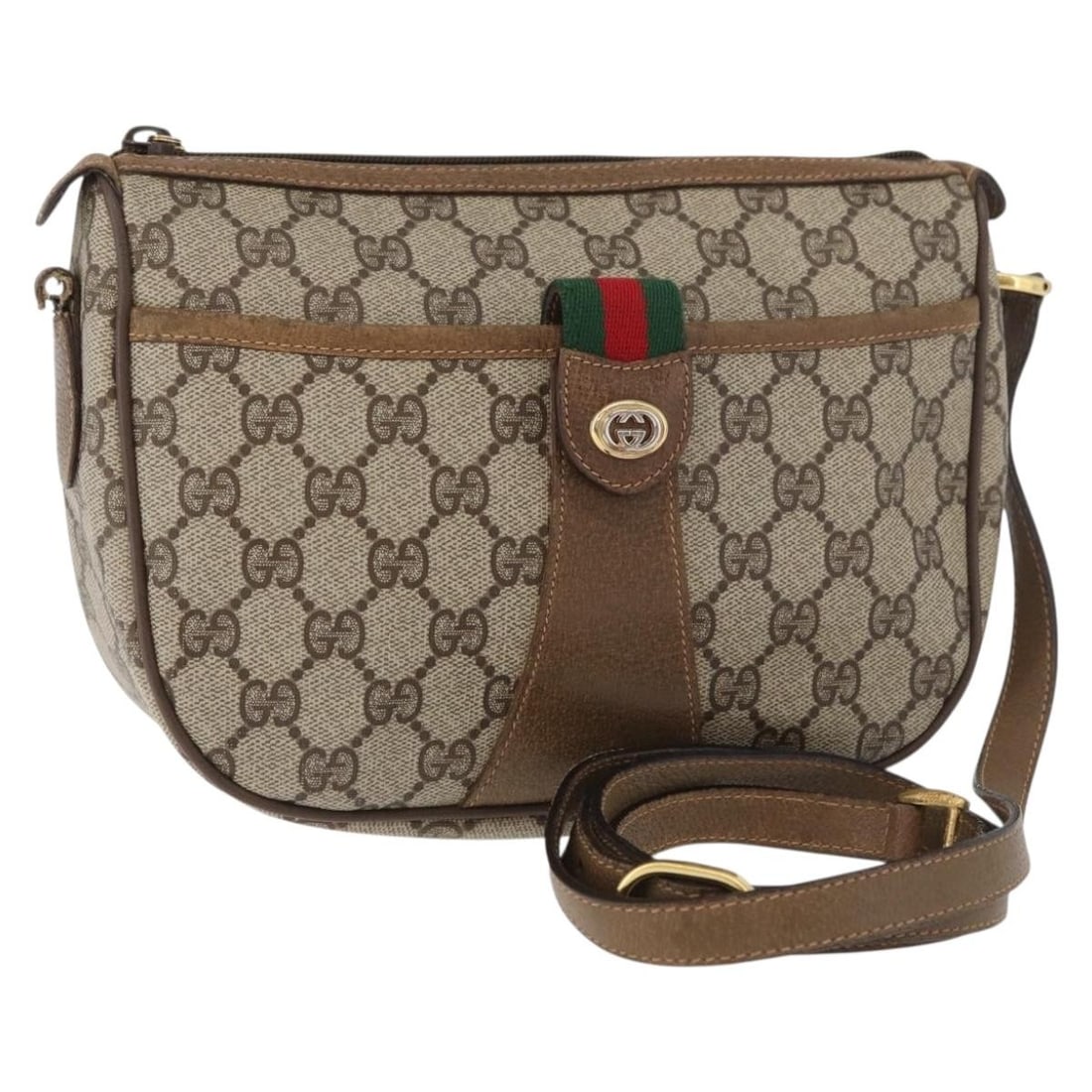 Gucci 89 02 032 GG Supreme Sherry Web PVC Shoulder Bag Beige Gold: Gucci 89 02 032 GG Supreme Sherry Web PVC Shoulder Bag Beige Gold Gucci GG Supreme Web Sherry Line shoulder bag in beige and gold, made from PVC leather and GG canvas. It comes with a dust bag and was