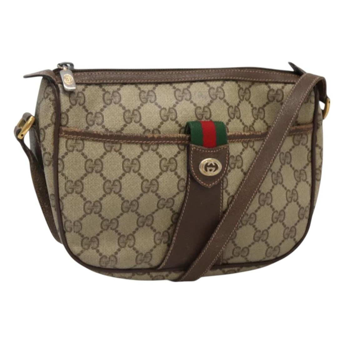 Gucci Sherry Line GG Supreme Beige PVC Shoulder Bag Gold Accents: Gucci Sherry Line GG Supreme Beige PVC Shoulder Bag Gold Accents This GUCCI GG Supreme Web Sherry Line shoulder bag is crafted from beige and gold PVC leather with GG canvas. Designed for women, it fe