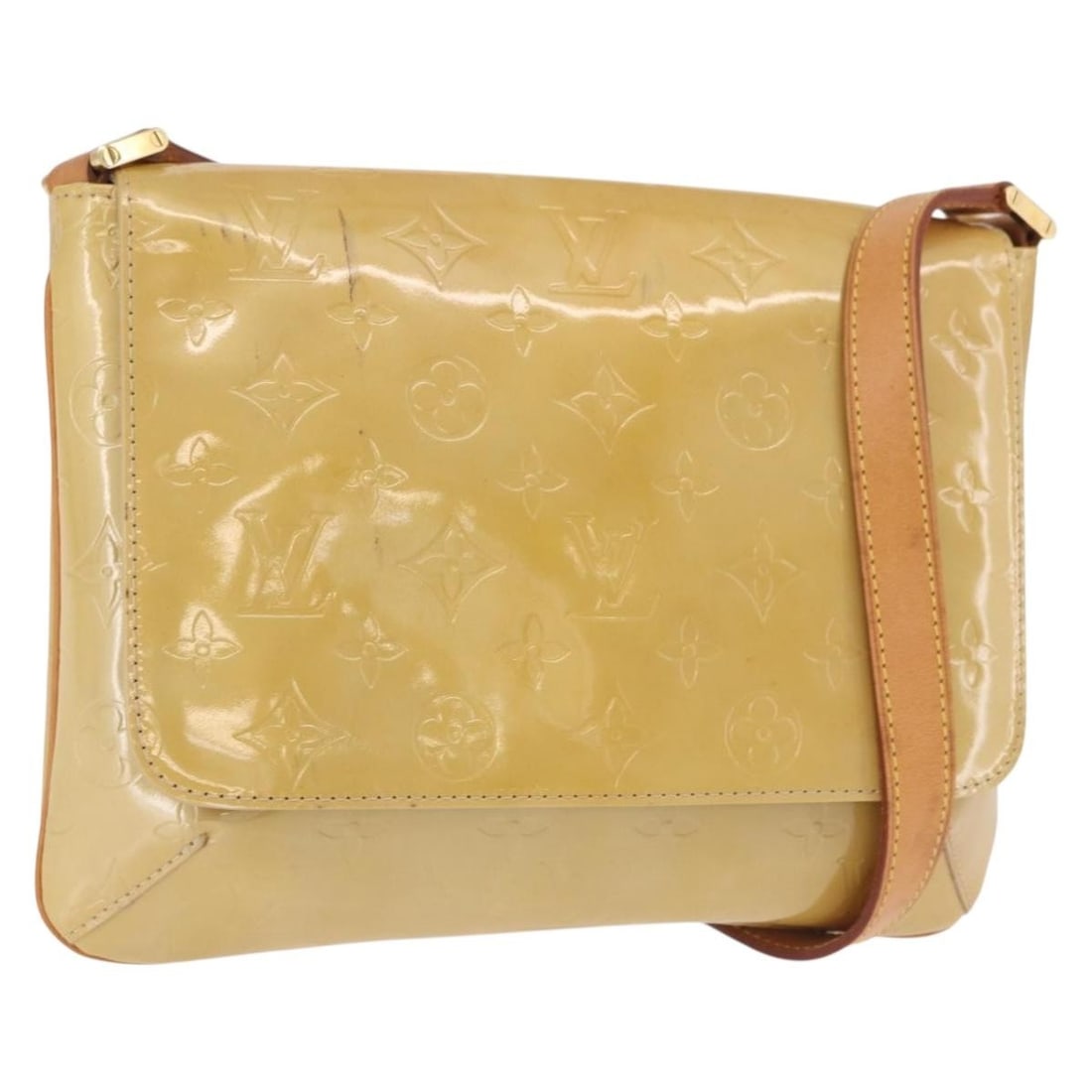 Louis Vuitton Thompson Street Shoulder Bag Monogram Vernis Beige M91301: Louis Vuitton Thompson Street Shoulder Bag Monogram Vernis Beige M91301 A Louis Vuitton Monogram Vernis Thompson Street shoulder bag in beige patent leather. It is made in France and features the Mono