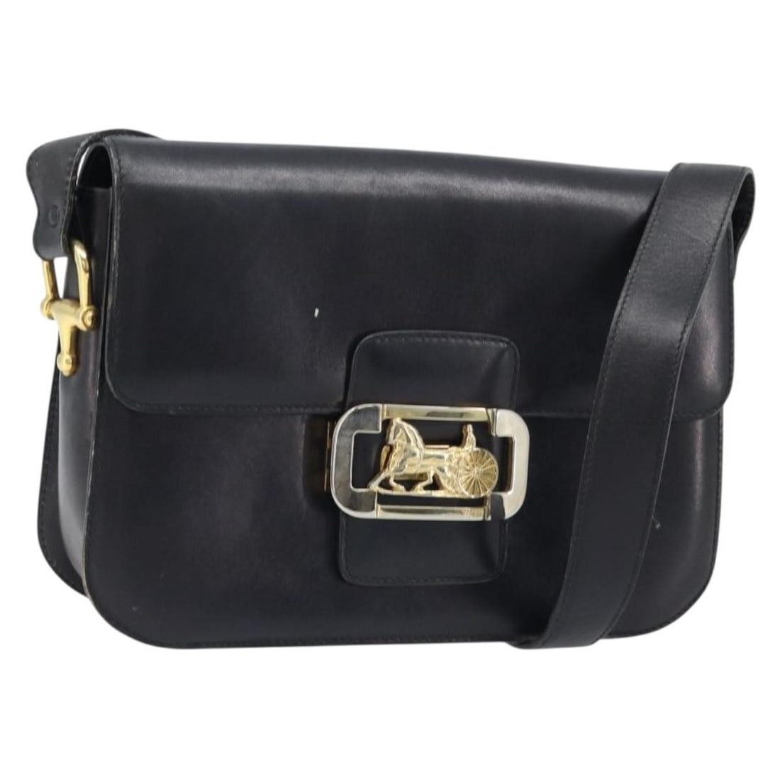 CELINE Horse Carriage Leather Shoulder Bag Black Gold Tone (1 of 18)