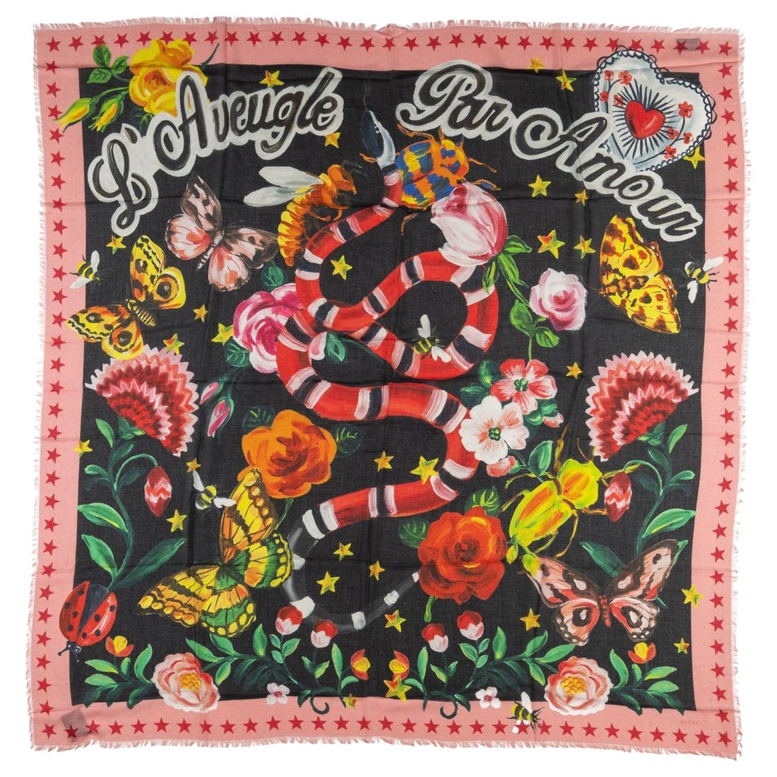 Gucci Black Flower Snake Shawl 55in Silk Modal Cashmere (1 of 7)