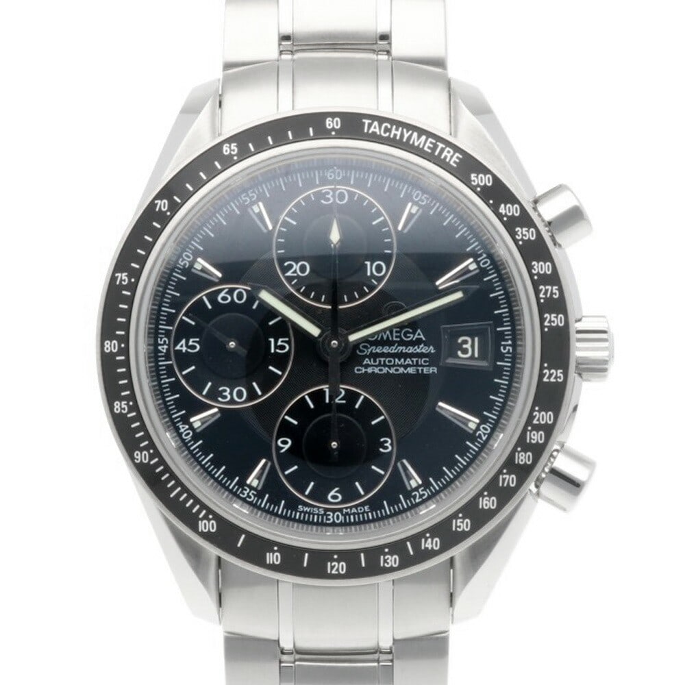 Omega Speedmaster 3510 stainless steel automatic wristwatch with box: Omega Speedmaster 3510 stainless steel automatic wristwatch with box This OMEGA Speedmaster 3510 is a pre-owned automatic wristwatch designed for men, featuring a classic silver and black color scheme