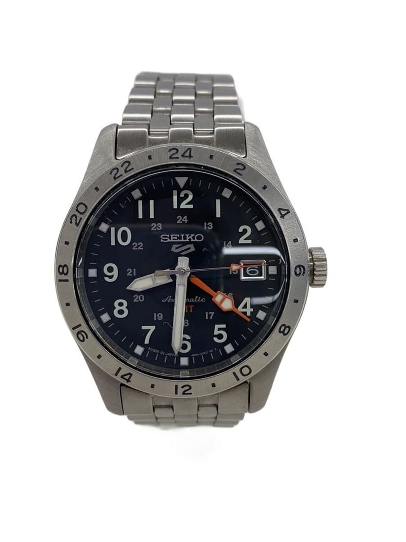 Seiko 5 Sports Black Stainless Steel Men's Wristwatch: Seiko 5 Sports Black Stainless Steel Men's Wristwatch This SEIKO 5SPORTS 4r34-00c0 men's wristwatch features a durable stainless steel construction with a black color scheme. Designed for everyday wea