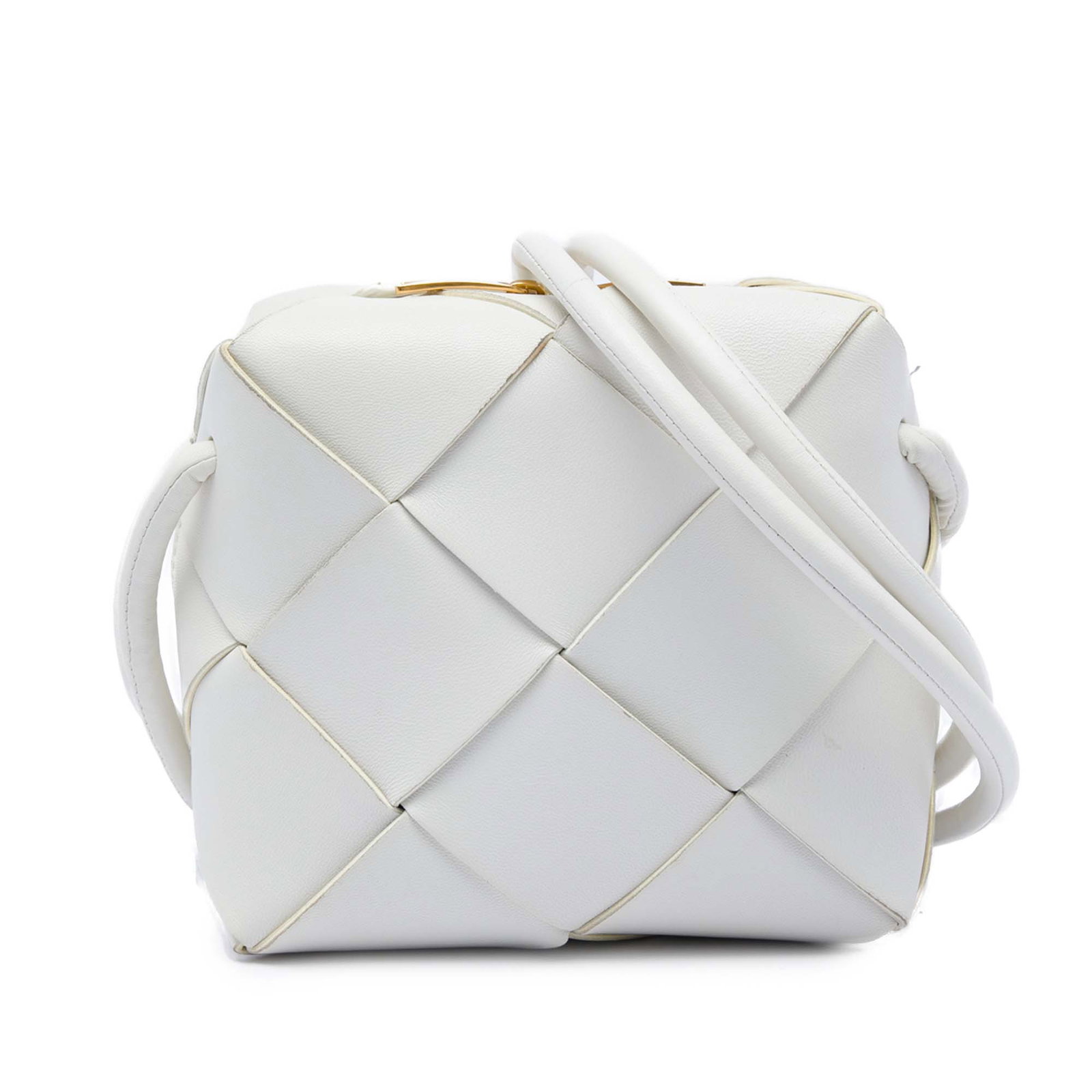 Bottega Veneta Intrecciato Cassette Mini Camera Bag White Lambskin (1 of 5)