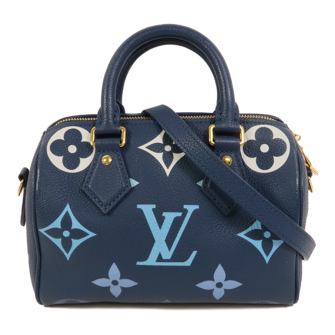 Louis Vuitton Speedy Bandouliere 20 Monogram Empreinte Blue Shoulder Bag M46517: Louis Vuitton Speedy Bandouliere 20 Monogram Empreinte Blue Shoulder Bag M46517 A Louis Vuitton Speedy Bandouliere 20 2way shoulder bag in Blue x Blue Gradient, crafted from Monogram Empreinte and cal