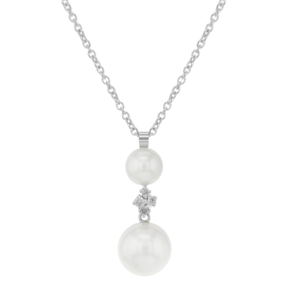 Bliss by Damiani Pearl Diamond Pendant Necklace 18k White Gold 0.04Ct Adjustable: Bliss by Damiani Pearl Diamond Pendant Necklace 18k White Gold 0.04Ct Adjustable Elevate your jewelry collection with this stunning Bliss by Damiani Ribes Ext. Pearl Diamond Pendant Necklace. Crafted 