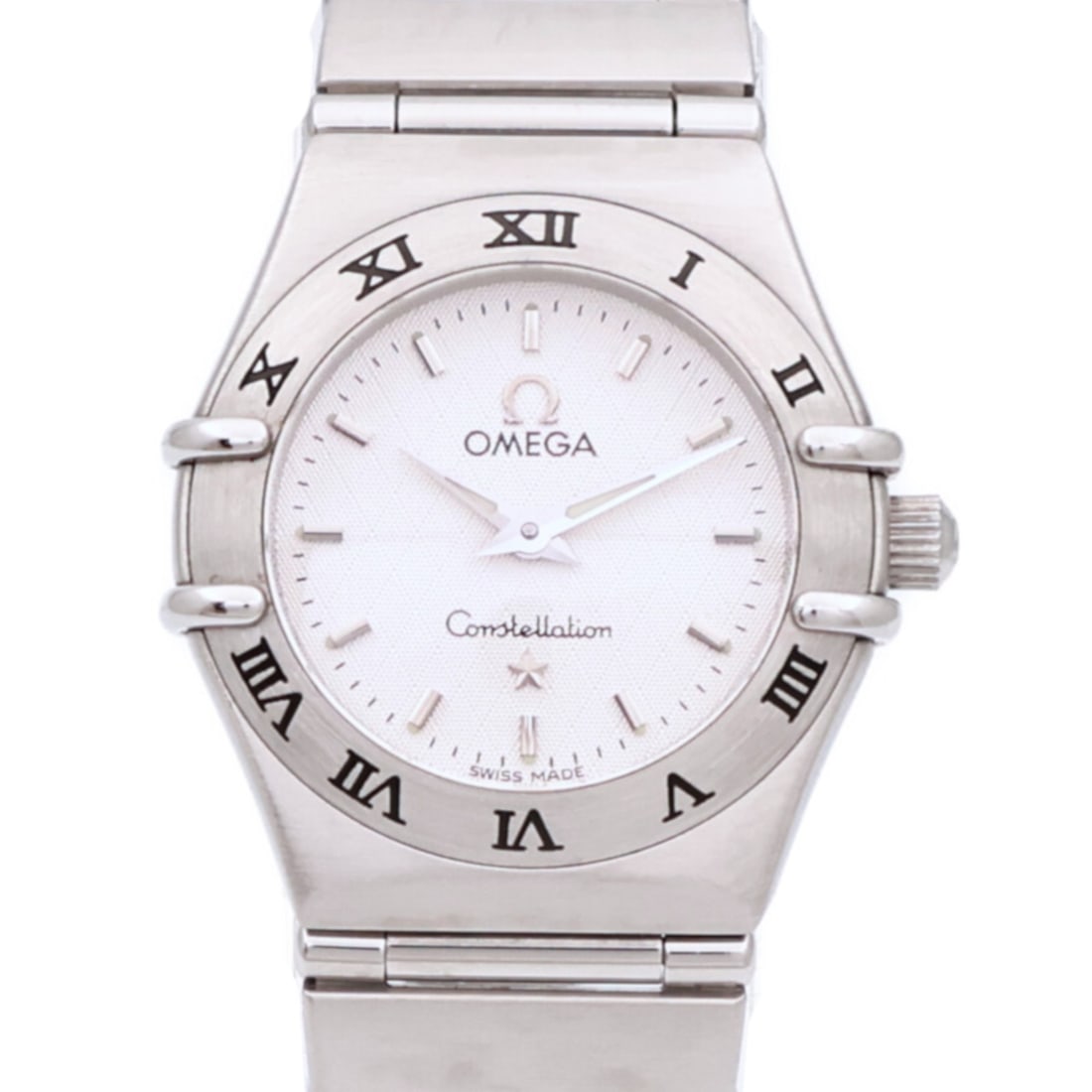 OMEGA 15623000 Constellation Mini Ladies Quartz Steel Watch White: OMEGA 15623000 Constellation Mini Ladies Quartz Steel Watch White Omega Constellation Mini Quartz Watch 15623000 for ladies, featuring a stainless steel case and a white color scheme. It is powered by