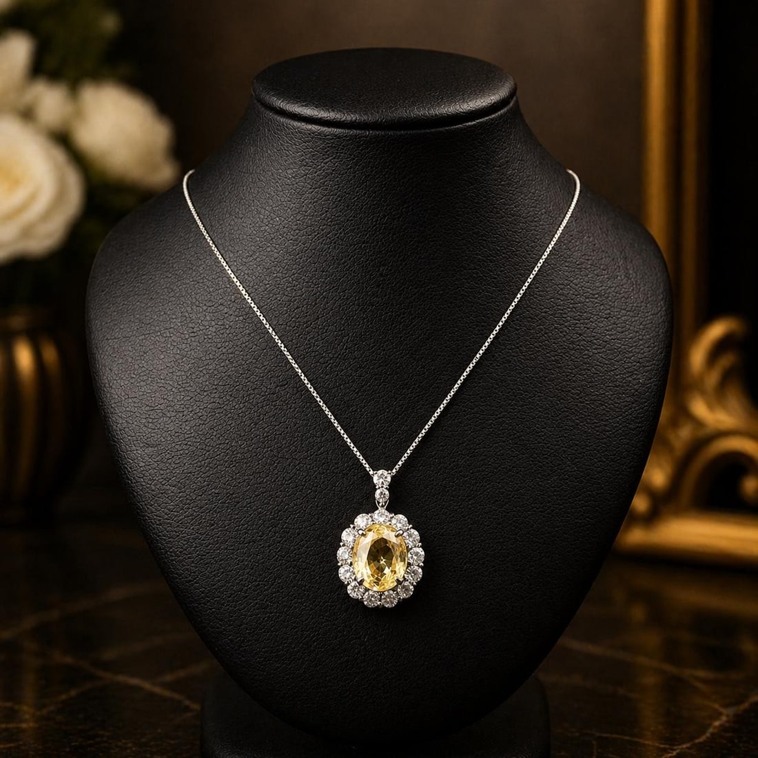 GIA Ceylon Yellow Sapphire Diamond Platinum Pendant Necklace: GIA Ceylon Yellow Sapphire Diamond Platinum Pendant Necklace This elegant pendant necklace features a certified natural Ceylon yellow sapphire weighing 5.43 carats, set in a solid platinum pendant. Th