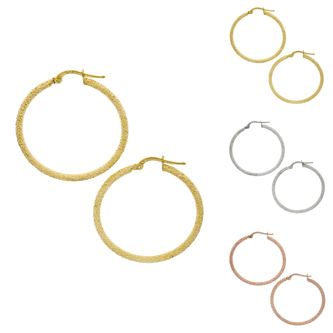 Italian Solid 14k Gold Puffed Textured 31mm Snap Hoop Earrings (1 of 12)