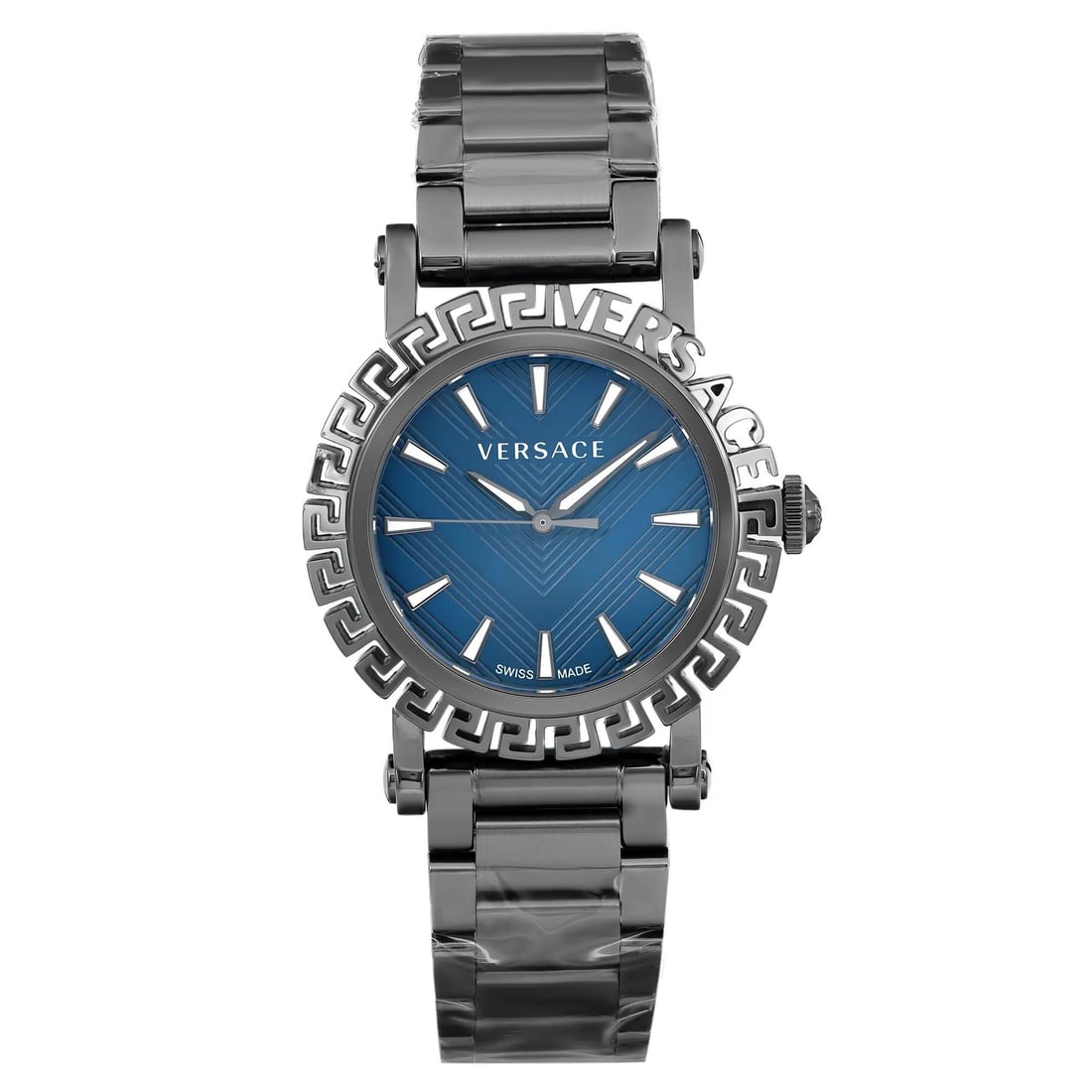 Versace Greca Glam 40mm Blue Dial Men's Watch VE6D00423: Versace Greca Glam 40mm Blue Dial Men's Watch VE6D00423 This Versace Greca Glam wristwatch is a striking accessory that combines elegance with casual style. Featuring a vibrant blue analog dial, this 
