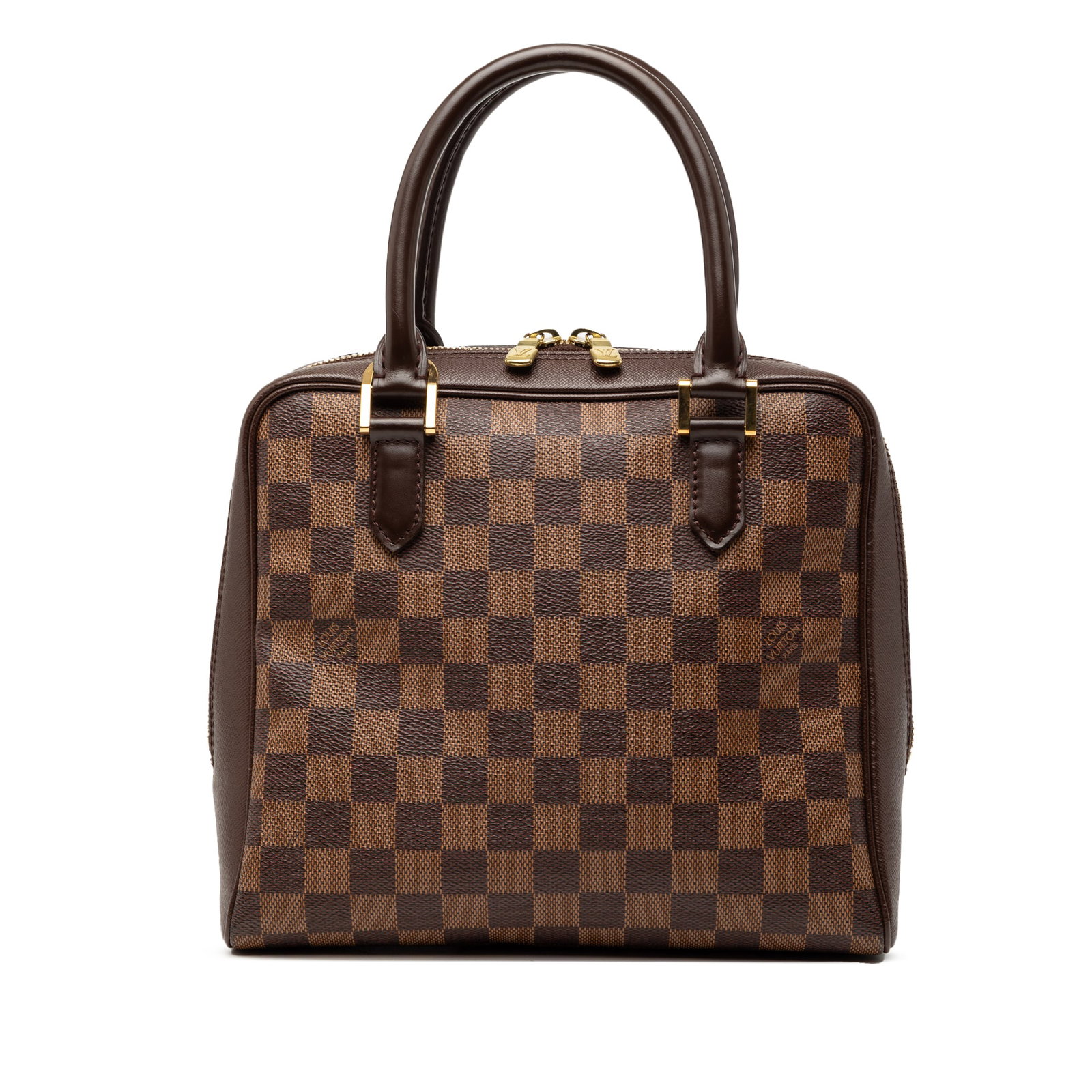 Louis Vuitton Brera Damier Ebene Canvas Brown Handbag with Leather Trim: Louis Vuitton Brera Damier Ebene Canvas Brown Handbag with Leather Trim This Louis Vuitton Damier Ebene Brera bag features the iconic Damier Ebene canvas with leather trim, rolled leather handles, a t