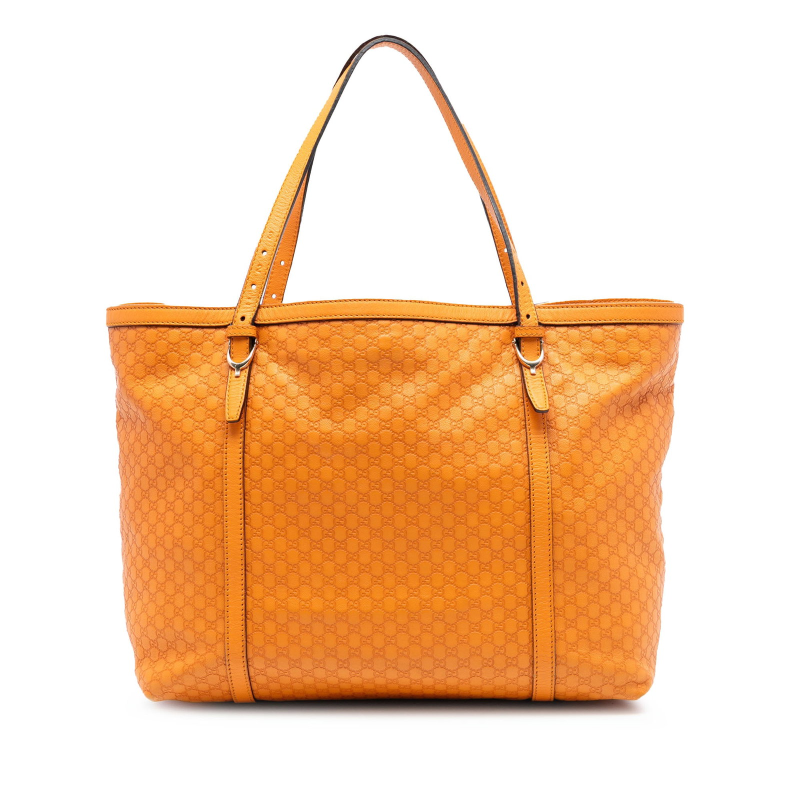 Gucci Orange Leather Microguccissima Nice Tote Bag: Gucci Orange Leather Microguccissima Nice Tote Bag This Gucci Microguccissima Nice Tote features an embossed leather exterior in orange, complemented by flat leather straps. The bag is designed with a
