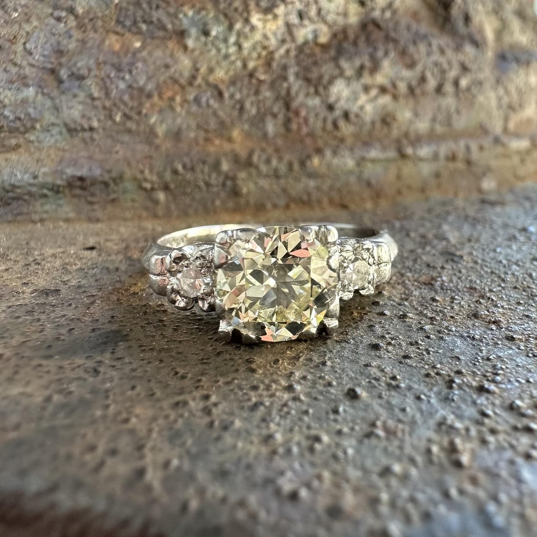 Art Deco Platinum Engagement Ring 1.43ct Old European Cut Diamond: Art Deco Platinum Engagement Ring 1.43ct Old European Cut Diamond This antique Art Deco engagement ring features a classic design crafted in solid platinum with a 10% iridium alloy, as indicated by th