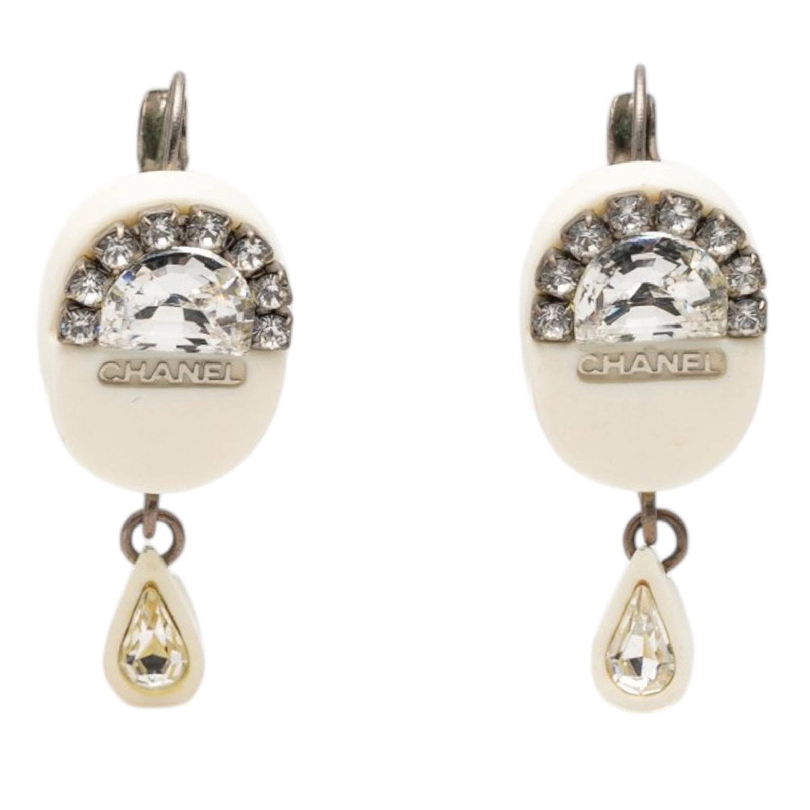 Chanel white resin strass drop clip earrings (1 of 4)