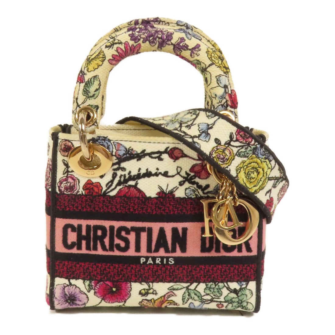 Dior Mini Lady D-Lite 2way Shoulder Bag Multicolor Canvas: Dior Mini Lady D-Lite 2way Shoulder Bag Multicolor Canvas A Christian Dior Mini Lady D-Lite 2way shoulder bag in multicolor canvas. It features a multicolor exterior and frame color, with one inside o