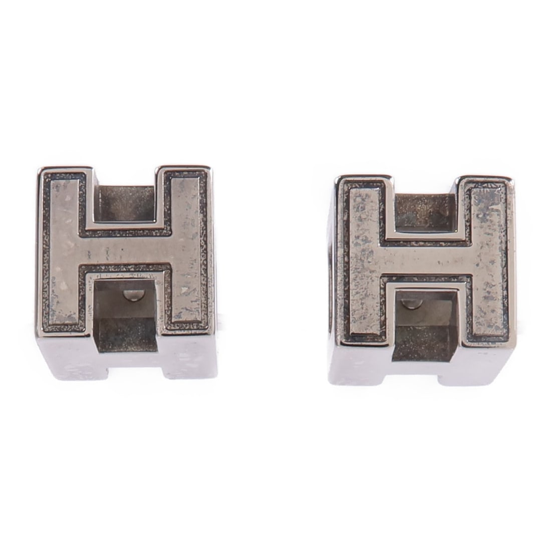 Hermes Cage d'H Silver Tone Metal Earrings with Box (1 of 10)