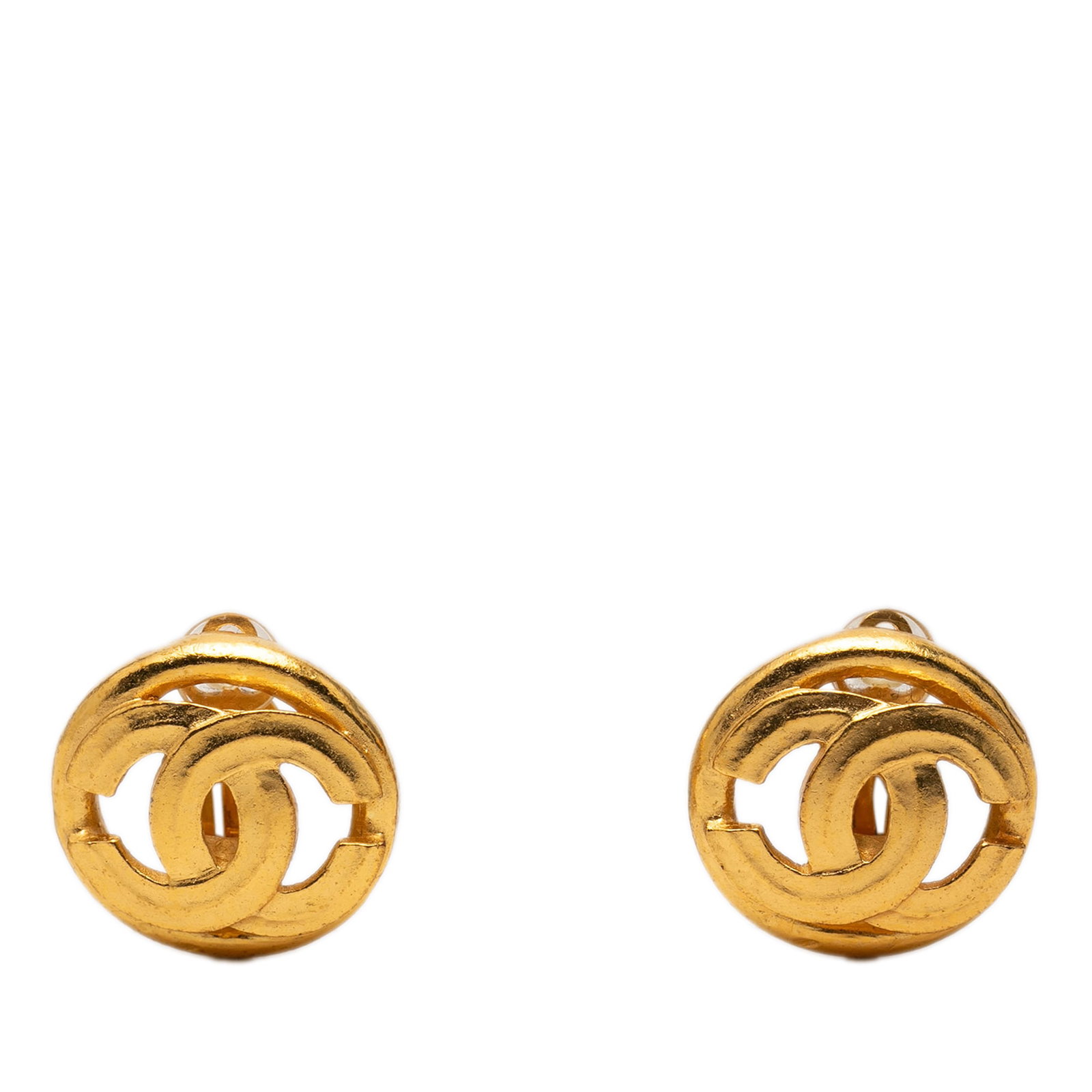 Chanel CC Round Clip On Earrings Gold Tone Metal (1 of 3)