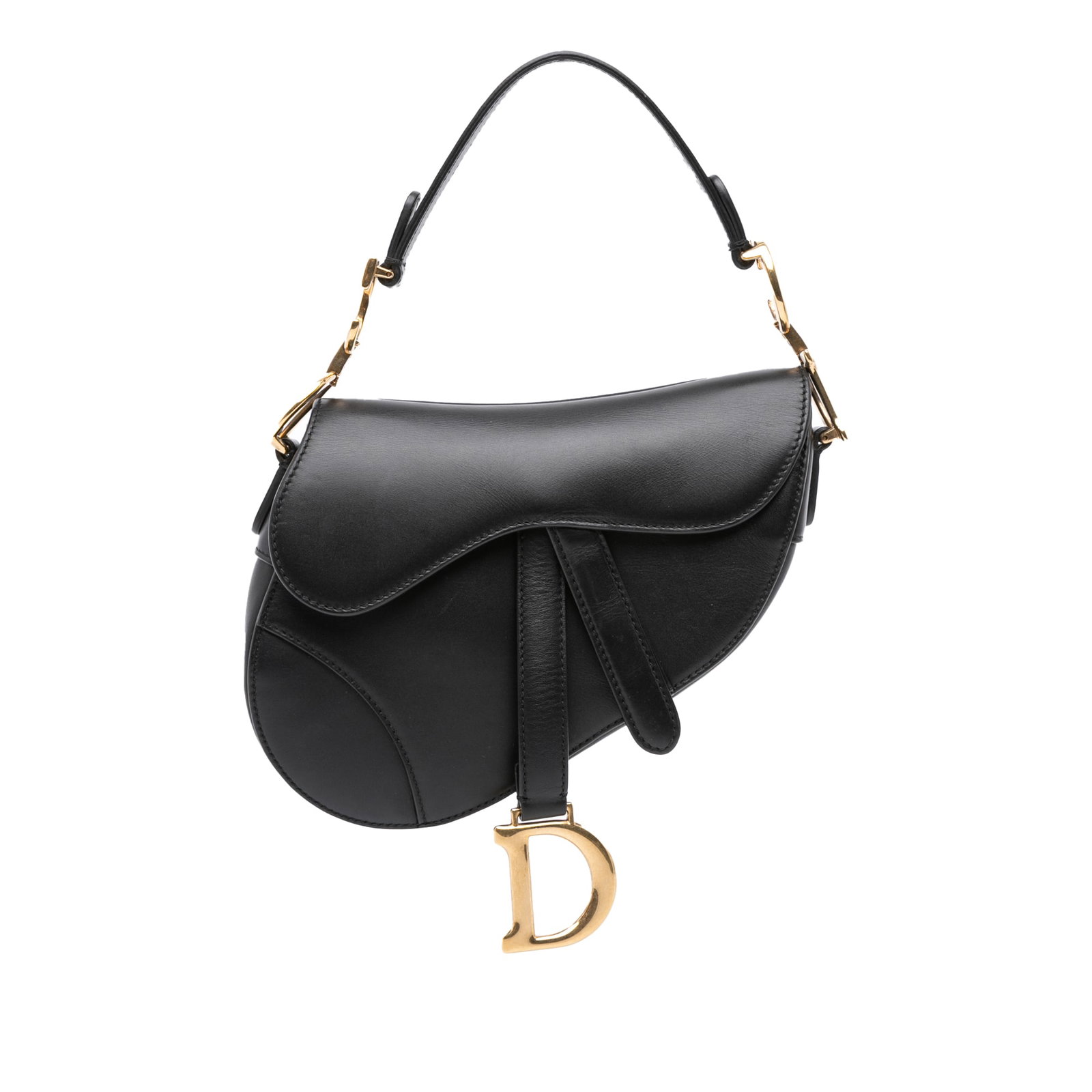 Dior Mini Black Smooth Calfskin Saddle Bag Italy: Dior Mini Black Smooth Calfskin Saddle Bag Italy This Dior Mini Smooth Calfskin Saddle Bag is a stylish accessory crafted from fine leather. It features a sophisticated design with a flat leather shou