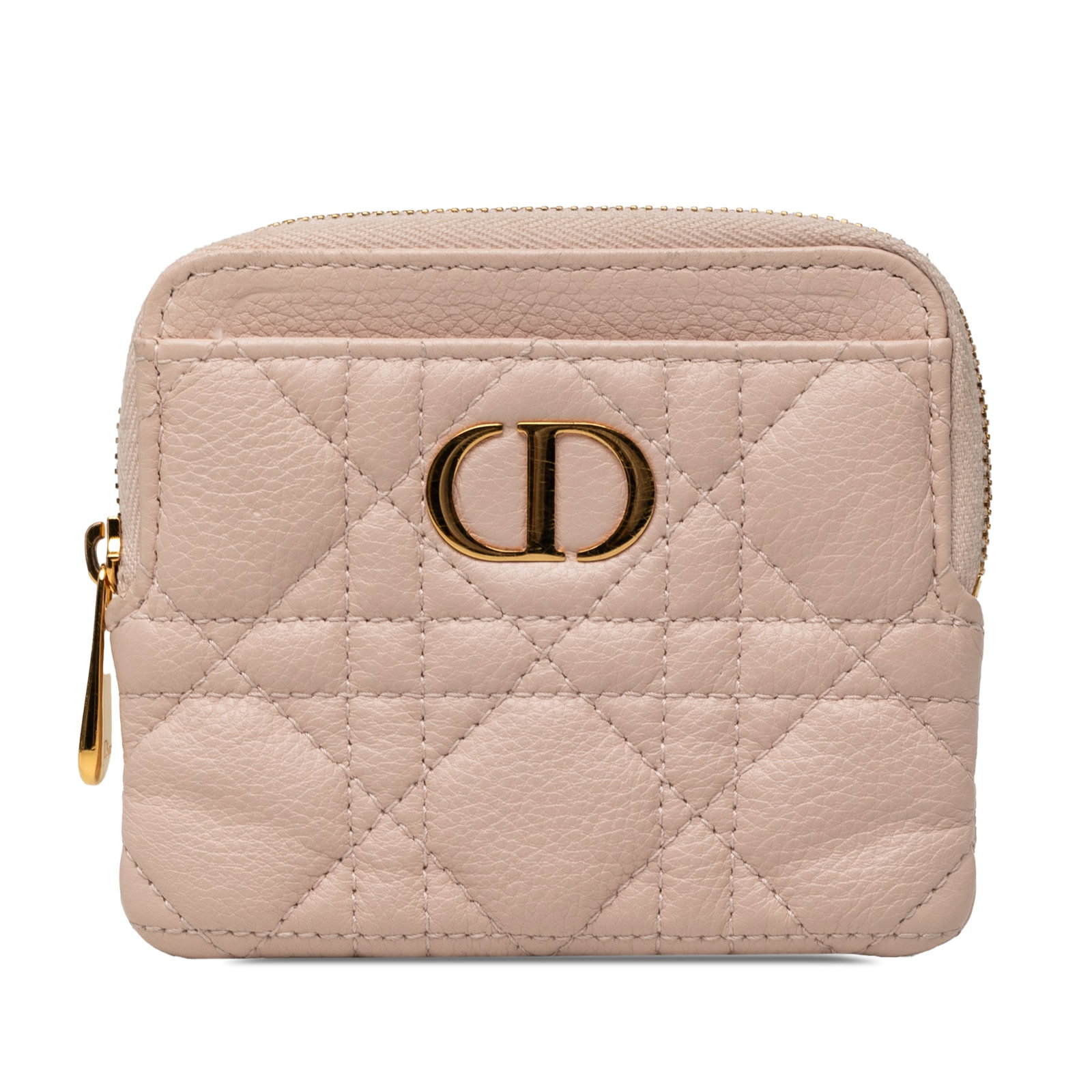 Dior Supple Caro Cannage Calfskin Coin Pouch Pink: Dior Supple Caro Cannage Calfskin Coin Pouch Pink A Dior coin pouch in quilted calfskin leather with the Cannage Supple Caro design. It features a top zip closure and exterior front and back slip pock
