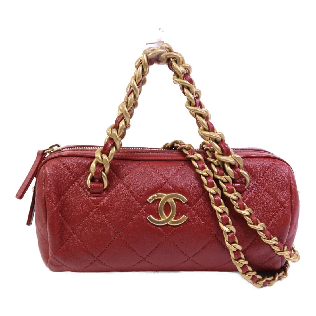 CHANEL AS1899 CC 2 Way Shoulder Bag Red Calfskin Gold Tone Hardware (1 of 15)