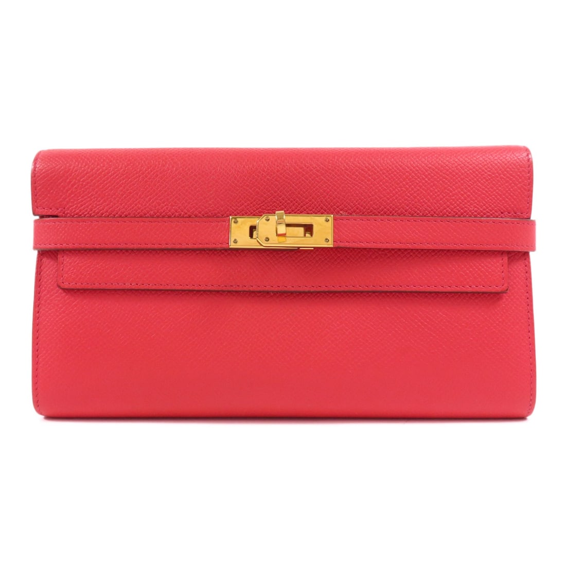 Hermes Kelly Long Wallet Epsom Calfskin Rose De Coeur GHW: Hermes Kelly Long Wallet Epsom Calfskin Rose De Coeur GHW A Hermes Kelly long wallet in Rose De Coeur, crafted from Epsom leather and calfskin (cowhide). It features gold-tone hardware, a Rouge coeur 