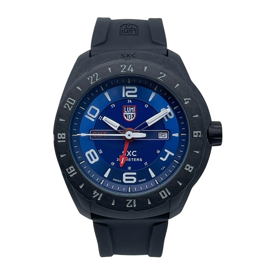 Luminox SXC Aerospace GMT 46mm Black Carbon Blue Dial Quartz Watch: Luminox SXC Aerospace GMT 46mm Black Carbon Blue Dial Quartz Watch Experience precision and style with the Luminox SXC Aerospace GMT wristwatch, designed for those who appreciate a blend of casual