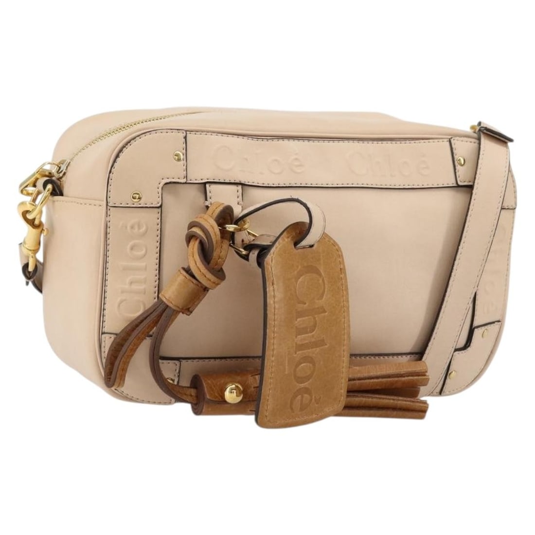 Chloe Leather Shoulder Bag in Pink with Gold Tone Dust Bag: Chloe Leather Shoulder Bag in Pink with Gold Tone Dust Bag Chloe shoulder bag in pink leather with gold-tone accents. Includes a dust bag. Made in Bulgaria. Condition is AB, described as very good, wi