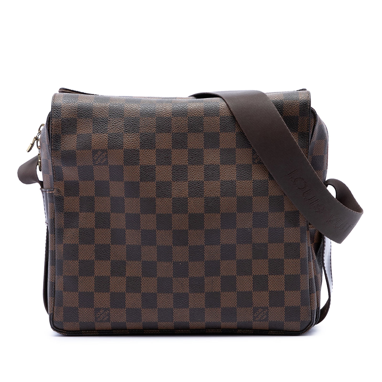Louis Vuitton Naviglio Shoulder Bag in Damier Ebene Canvas: Louis Vuitton Naviglio Shoulder Bag in Damier Ebene Canvas Louis Vuitton Damier Ebene Naviglio bag in brown Damier Ebene canvas with a flat strap, top flap with snap closure, top zip closure, and an i