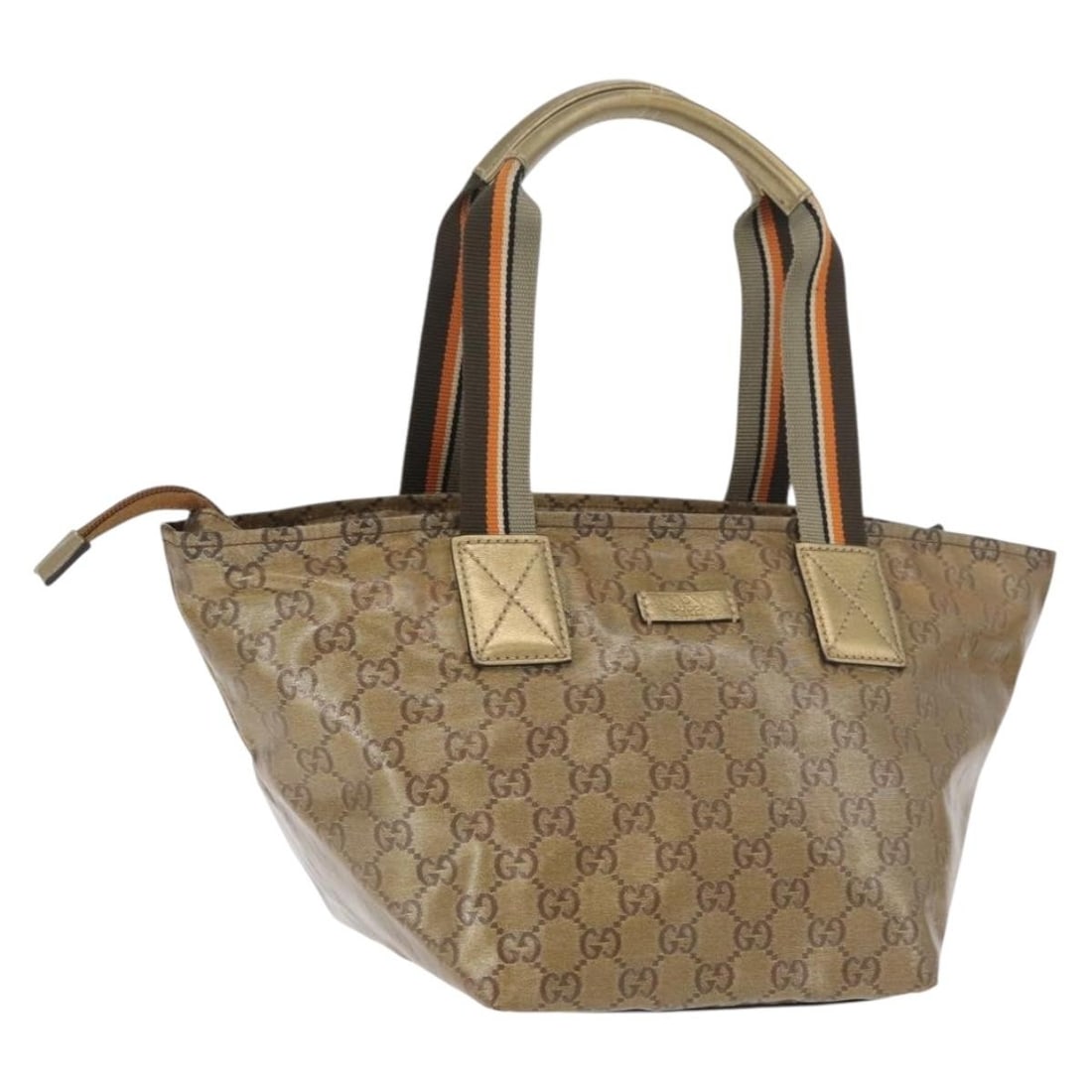 Gucci 131228 GG Crystal coated canvas tote bag gold tone: Gucci 131228 GG Crystal coated canvas tote bag gold tone Gucci GG Crystal tote bag in coated canvas with a gold tone exterior. Made in Italy, this women's tote shows reasonable wear and tear consisten