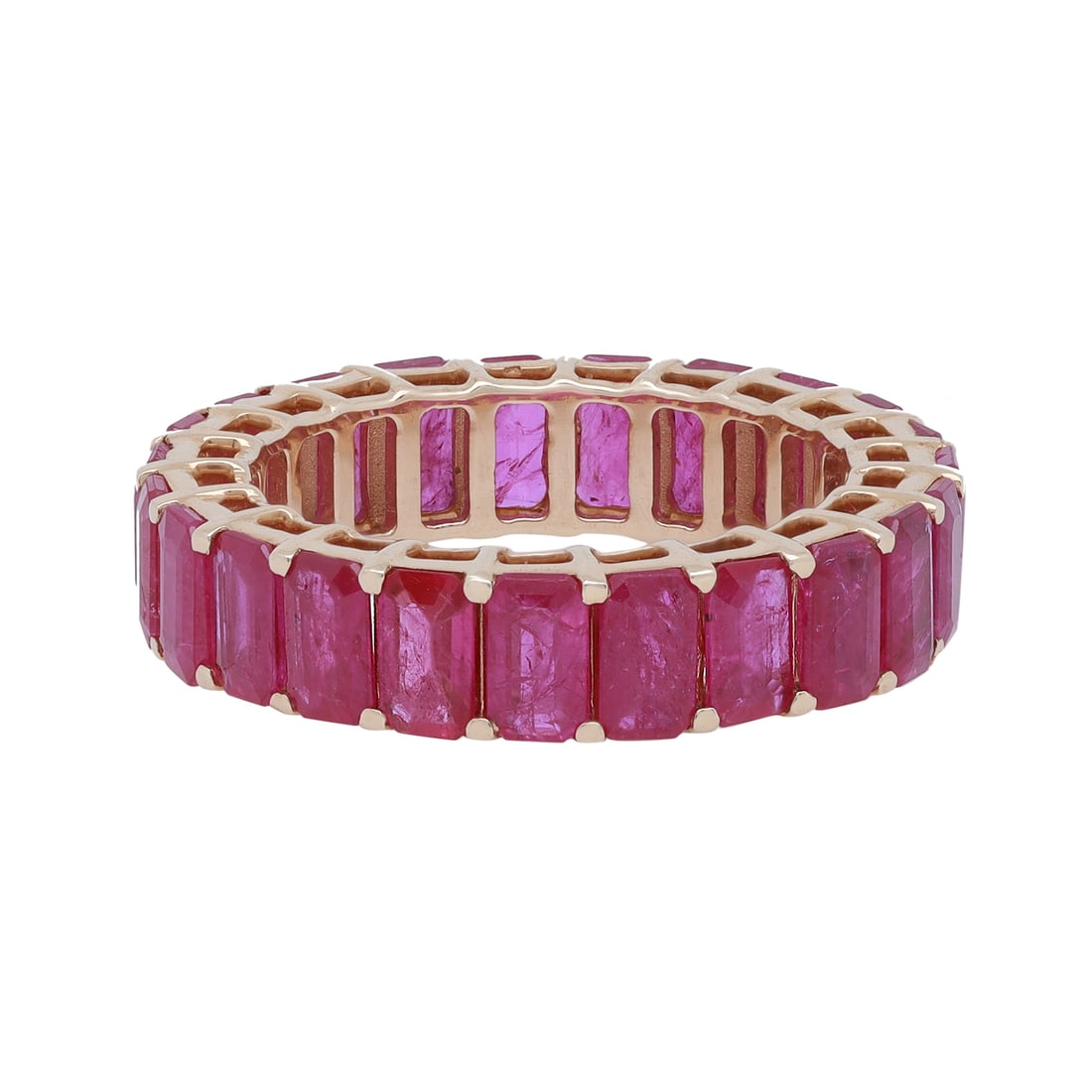 Rachel Koen 14K Yellow Gold Ruby Eternity Band Ring 23 Stones: Rachel Koen 14K Yellow Gold Ruby Eternity Band Ring 23 Stones This exquisite Rachel Koen Emerald Cut Ruby Eternity Band Ring is crafted from fine 14K yellow gold, showcasing a stunning array of 23 pro