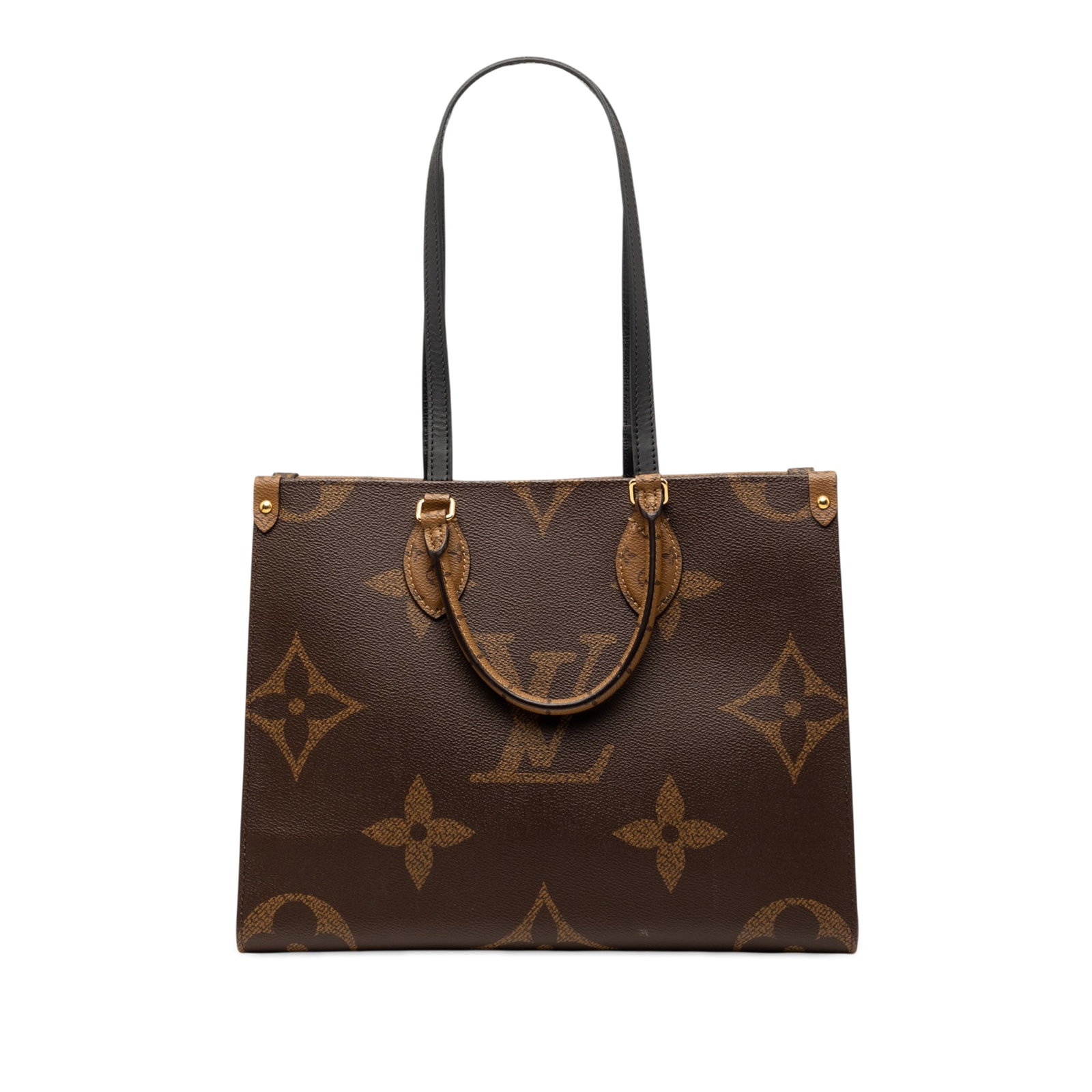 Louis Vuitton OnTheGo MM Reverse Giant Monogram Tote: Louis Vuitton OnTheGo MM Reverse Giant Monogram Tote This Louis Vuitton Monogram Reverse Giant OnTheGo MM features a distinctive monogram giant canvas in brown, complemented by rolled handles and flat