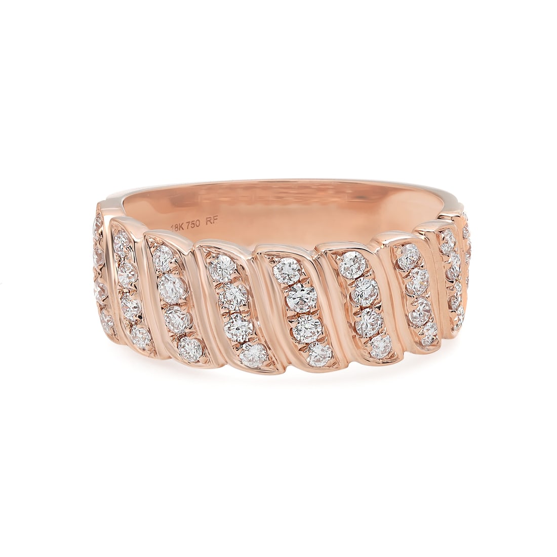 Rachel Koen 18K Rose Gold Diamond Band Ring 0.52Cttw Adjustable Size 6.75: Rachel Koen 18K Rose Gold Diamond Band Ring 0.52Cttw Adjustable Size 6.75 This exquisite Rachel Koen round cut diamond band ring is a stunning piece of jewelry crafted in 18K rose gold. The ring showc