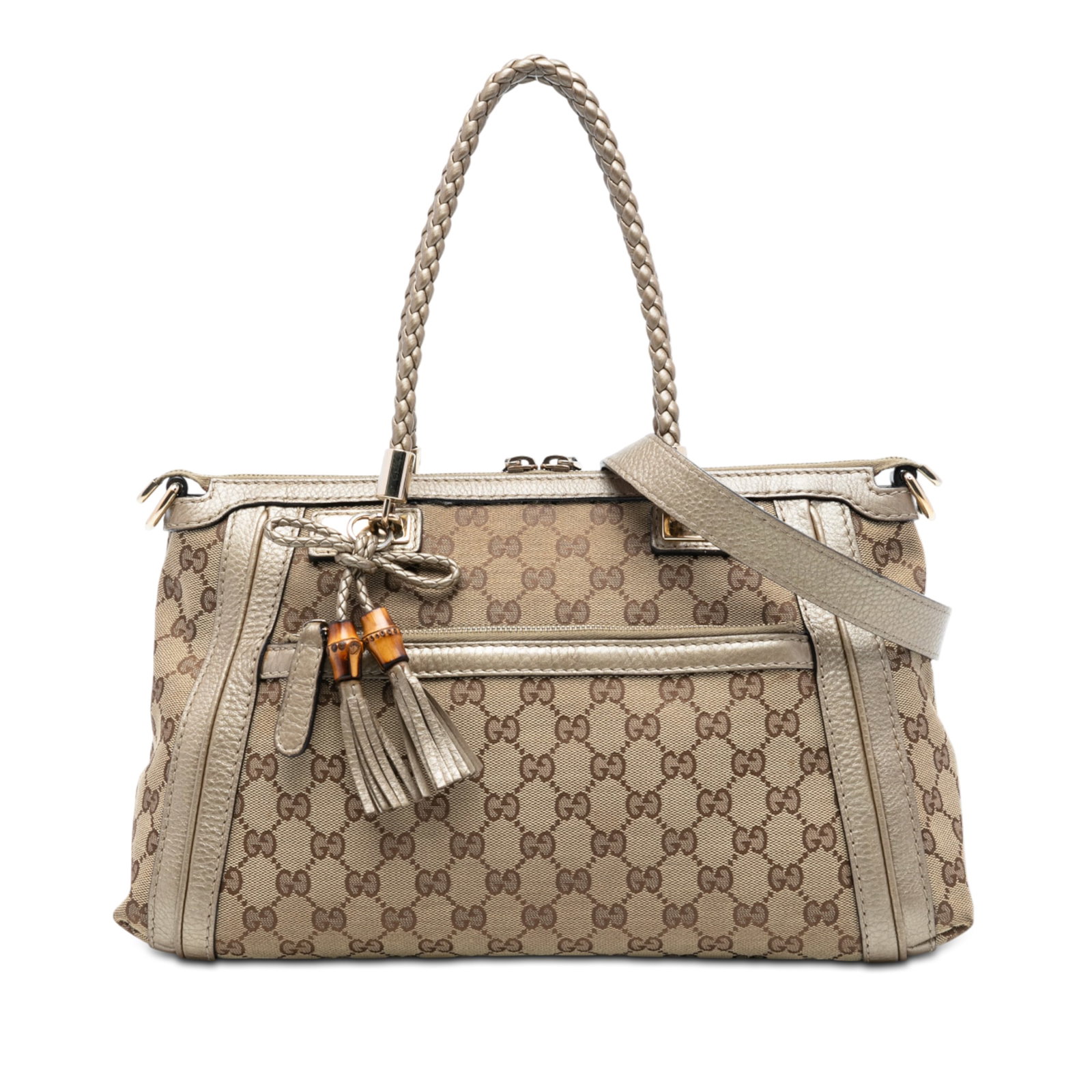 Gucci Bella Satchel in GG Canvas with Leather Trim and Braided Handles (1 of 7)