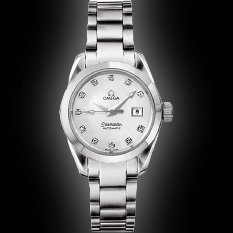 Omega 2563.75 Seamaster Aqua Terra Ladies Steel Watch White MOP Dial: Omega 2563.75 Seamaster Aqua Terra Ladies Steel Watch White MOP Dial Ladies Omega Seamaster Aqua Terra with a white MOP dial, smooth bezel, and steel bracelet. Reference 2563.75. Specifications Gender