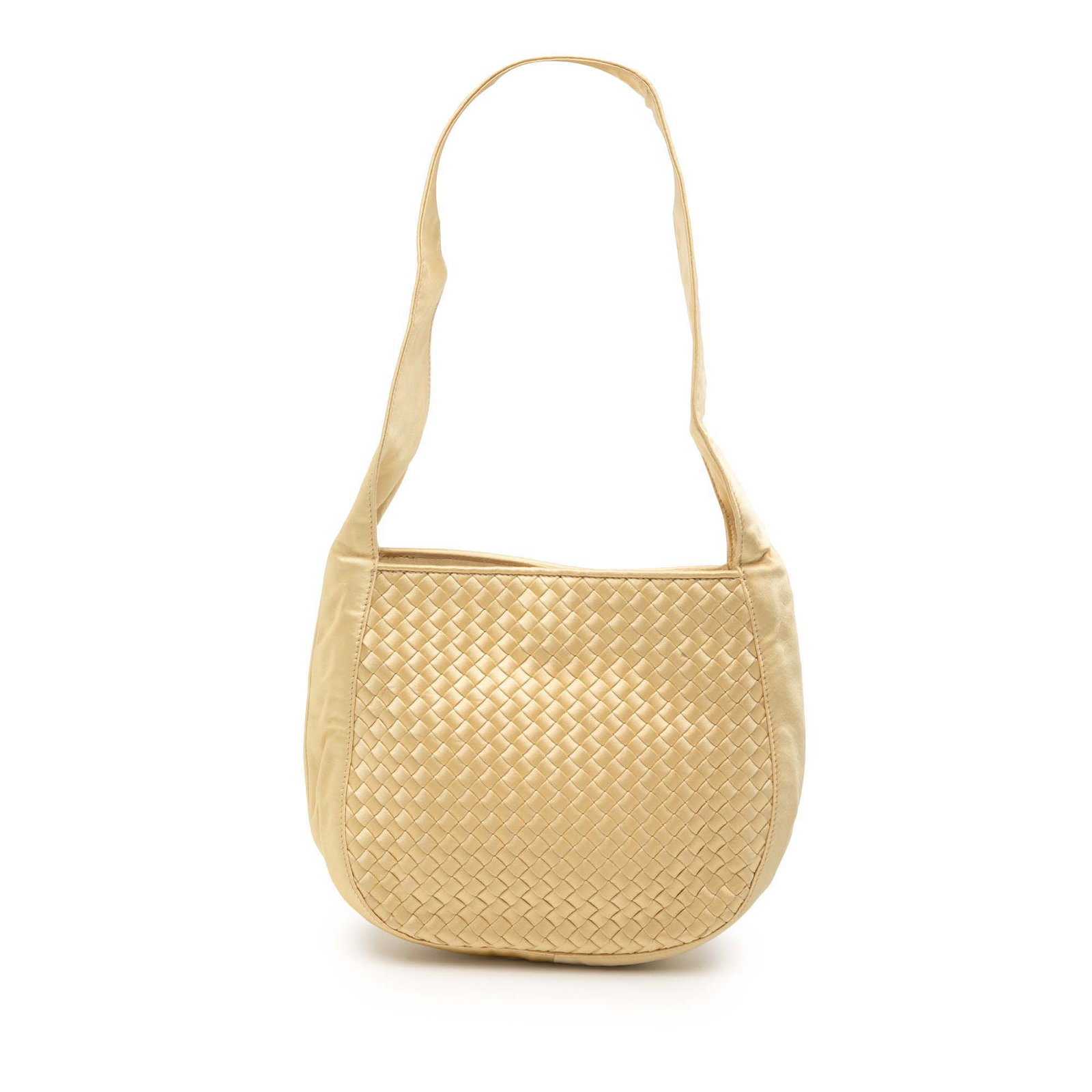 Gold Satin Woven Shoulder Bag by Bottega Veneta (1 of 9)