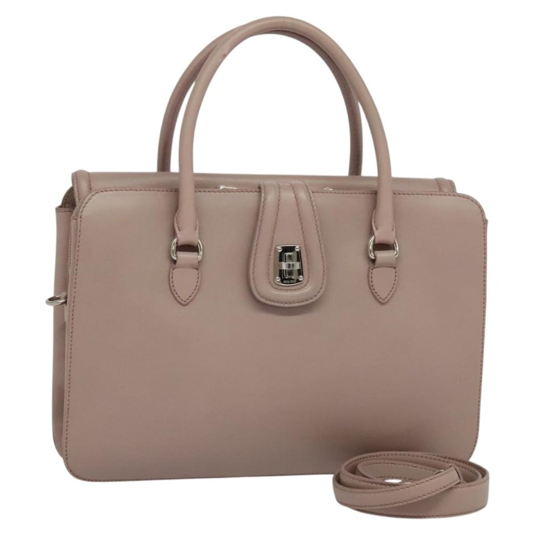 Miu Miu Pink Silver Leather 2 Way Handbag with Strap: Miu Miu Pink Silver Leather 2 Way Handbag with Strap Miu Miu leather hand bag in pink and silver, designed for women and made in Turkey. It comes with a shoulder strap and dust bag, and features a 2-w