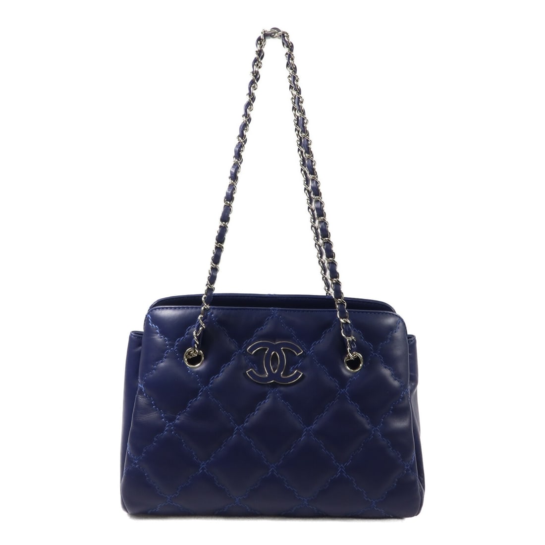 Blue Calfskin Chain Shoulder Bag CHANEL CC with Silver Tone Hardware (1 of 15)