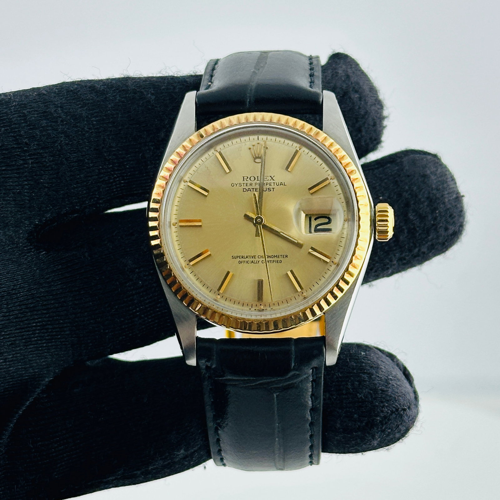Rolex Datejust 1601 Champagne Stick Dial Leather Band (1 of 5)
