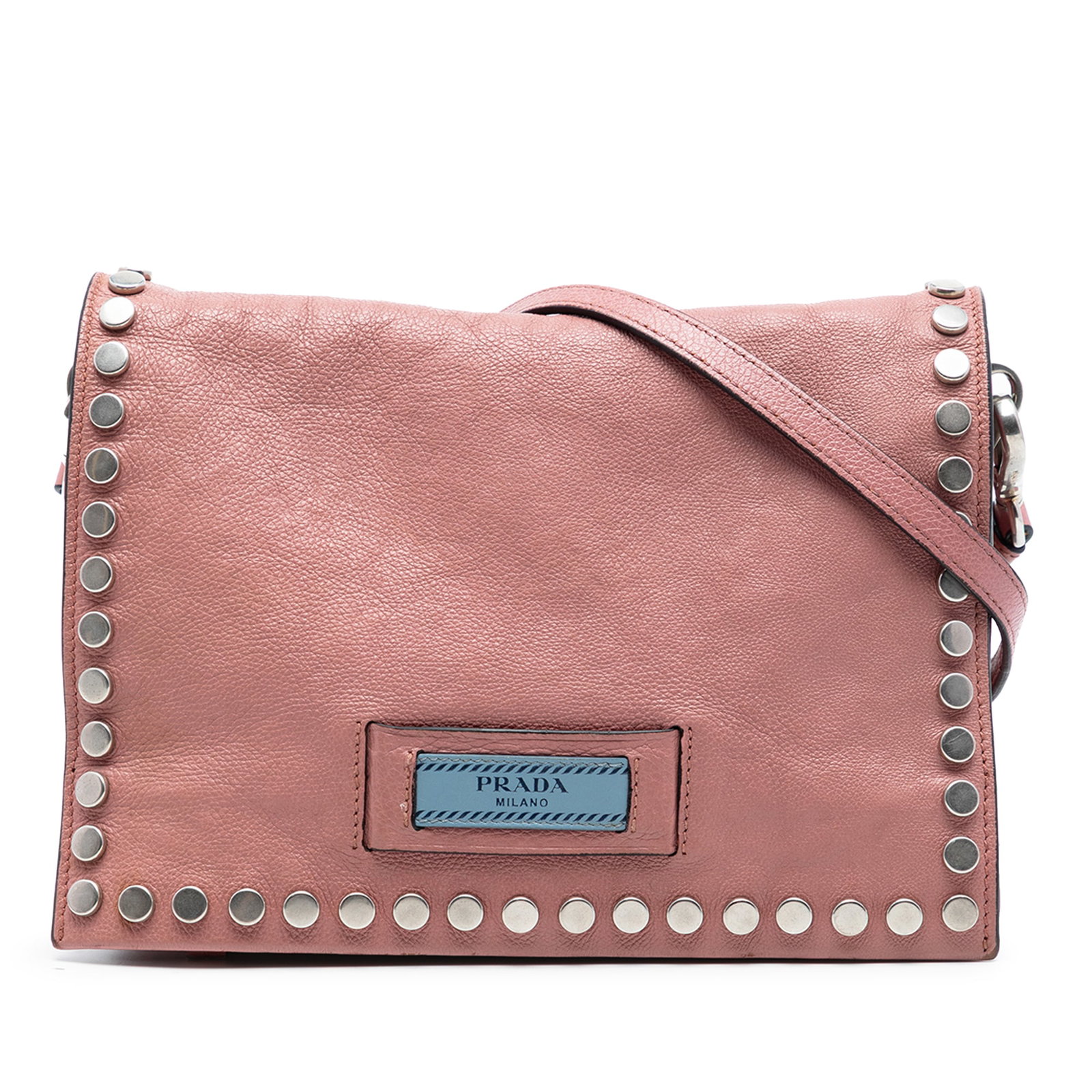 Prada Etiquette Studded Glace Calfskin Leather Flap Bag Pink (1 of 6)
