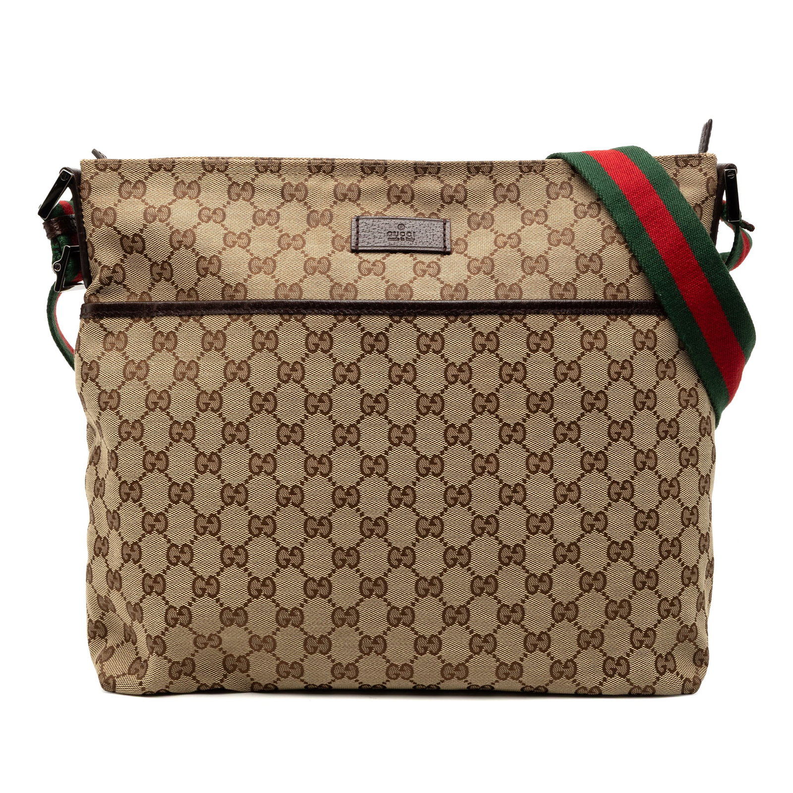 Gucci GG Canvas Web Brown Crossbody Bag with Leather Trim (1 of 7)