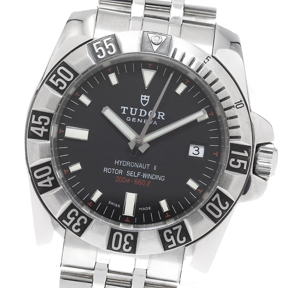 TUDOR Hydronaut 2 Ref 20030 Mens Automatic Date Watch: TUDOR Hydronaut 2 Ref 20030 Mens Automatic Date Watch TUDOR Hydronaut II Date automatic men's wristwatch, pre-owned and made in Switzerland. It features a stainless steel case and bracelet, a black di