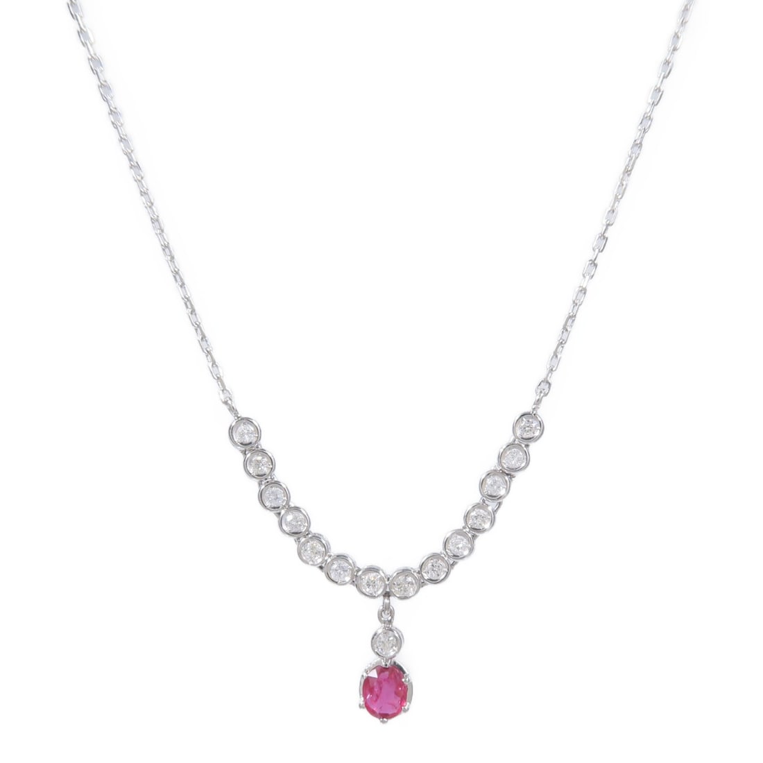 14K White Gold Ruby Diamond Pendant Necklace (1 of 8)