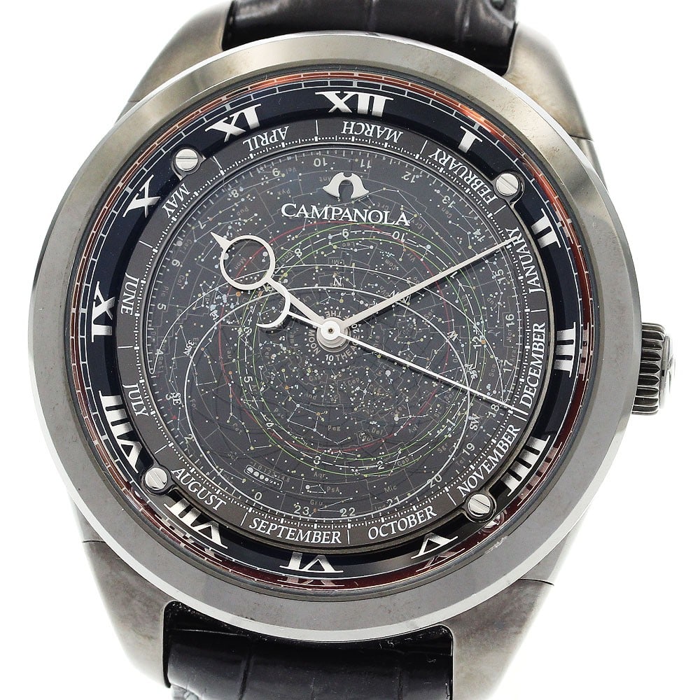 Citizen Campanola Cosmosign Mens Quartz Watch AO4014-09E 45mm: Citizen Campanola Cosmosign Mens Quartz Watch AO4014-09E 45mm Pre-owned Citizen Campanola Cosmosign men's wristwatch with a quartz movement and black dial. It features a stainless steel case, leather 