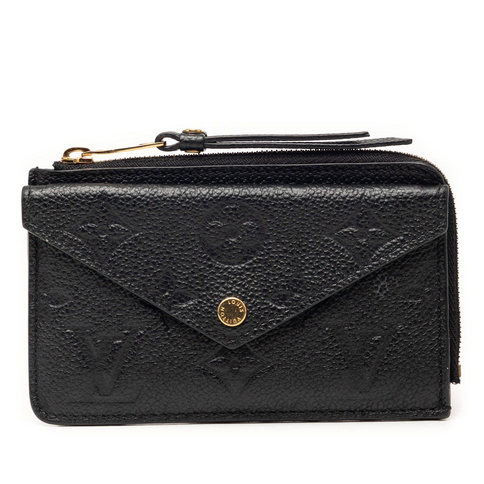Louis Vuitton Recto Verso Monogram Empreinte Leather Card Holder Black: Louis Vuitton Recto Verso Monogram Empreinte Leather Card Holder Black Louis Vuitton Monogram Empreinte Recto Verso Card Holder in black leather, made in France. This SLG features a monogram empreinte