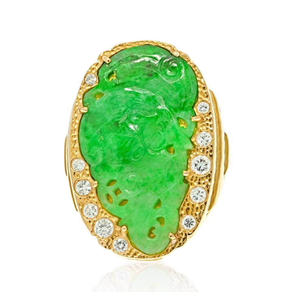 Jade and Diamond Hammered Estate Ring by David Webb in Platinum and 18K Gold (1 of 5)